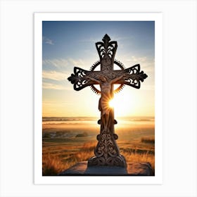 An Intricately Carved Wooden Cross Representing Faith Its Silhouette Beautifully Etched Against Thi (6) 1 Art Print