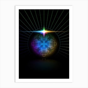 Neon Geometric Glyph in Candy Blue and Pink with Rainbow Sparkle on Black n.0204 Art Print