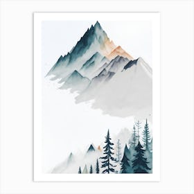 Mountain And Forest In Minimalist Watercolor Vertical Composition 365 Art Print