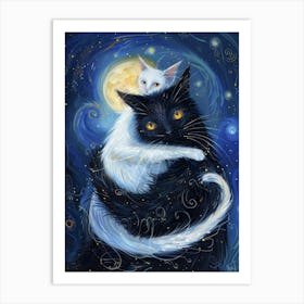 Black Cat And White Cat Painting Art Print