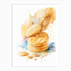 Peanut Butter Cookies Dessert Storybook Watercolour 2 Flower Art Print