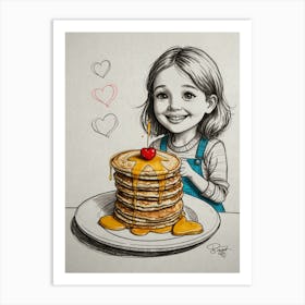 Girl With Pancakes Art Print