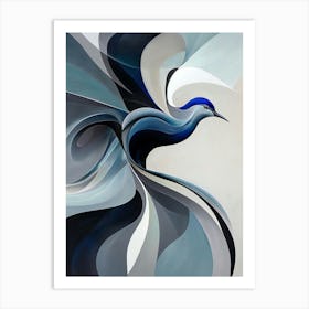 Abstract Flying Blue and Grey Bird with Swirls Art Print