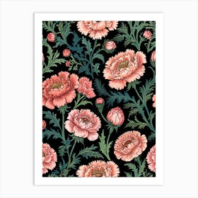 William Morris Pink Carnations Seamless Pattern Art Print