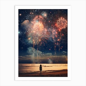 cosmic fireworks over a beach Art Print