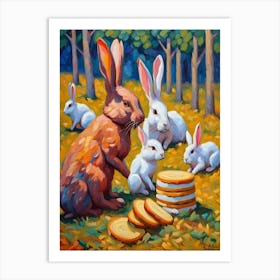 Rabbits Eating Baumkuchen Print Art Print