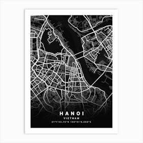 Hanoi Vietnam Black Map Art Print