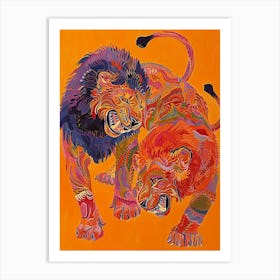 Asiatic Lion Mating Rituals Fauvist Painting 2 Art Print