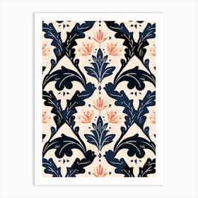 Blue And Pink Floral Pattern Art Print