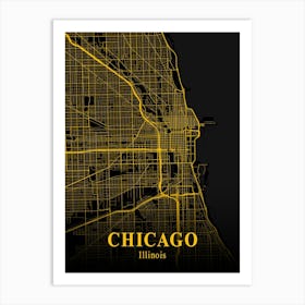 Chicago Gold City Map 1 Art Print
