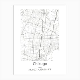 Chikugo,Japan Minimalist Map Art Print