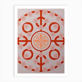 Geometric Glyph Circle Array in Tomato Red n.0095 Art Print