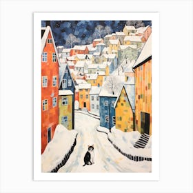 Cat In The Streets Of Bergen   Norway With Snow 3 Art Print