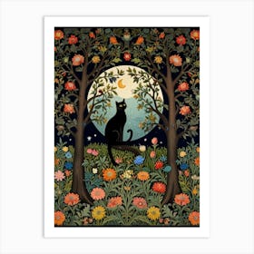 Cat In The Moonlight Style William Morris 6 Art Print