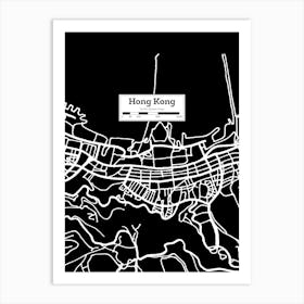 Hong Kong City Map — Hand-drawn map, vector black map Art Print