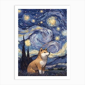 Shiba Inu Starry Night Dog Portrait Art Print