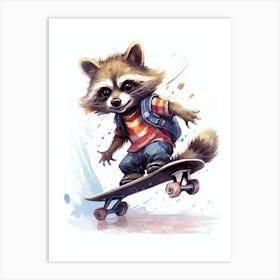 Raccoon Skateboarding 1 Art Print