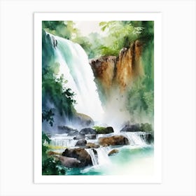 Kuang Si Falls, Laos Water Colour  (1) Art Print