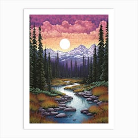 Mount Rainier National Park Retro Pop Art 10 Art Print