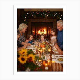 Autumn Themed Photo Capturing A Multigenerational Family Joyfully Congregating Around A Bountiful Th (3) Art Print