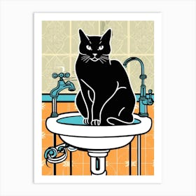 Cat In Bathroom Sink Art Print