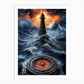 Lighthouse In The Storm Art Print