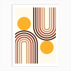 Mid Century Modern Geometric in retro gold brown terracotta (Rainbow and Sun Abstract Design) 4 Art Print