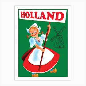 Holland, Girl In National Costume, Vintage Travel Poster Art Print