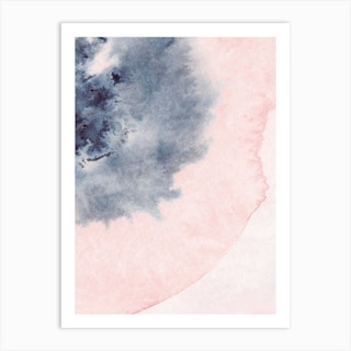 Sand Pink And Navy Watercolour 5 Art Print