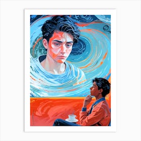 Dreaming Young Man at Table Portrait Art Print