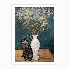 Cat With Daisies Art Print
