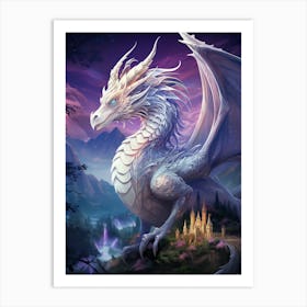 White Dragon Flying Art Print