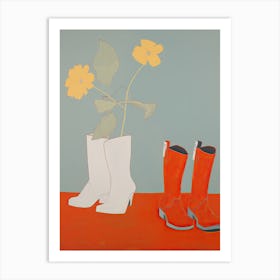 A Painting Of Cowboy Boots With Yellow Flowers, Pop Art Style 6 Art Print
