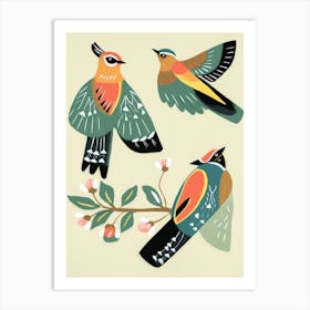 Folk Style Bird Painting Cedar Waxwing 2 Art Print