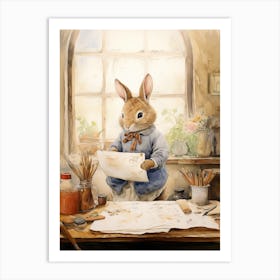Bunny Writing Letters Rabbit Prints Watercolour 2 Art Print