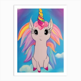 Cute Flying Unicorn Kawaii Painting Art Print