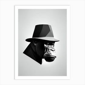 Gorilla In Bowler Hat Gorillas Black & White Geometric 1 Art Print