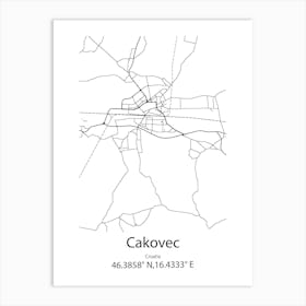 Cakovec,Croatia Minimalist Map Art Print