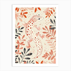 Coral Tokay Gecko Abstract Modern Illustration 2 Art Print