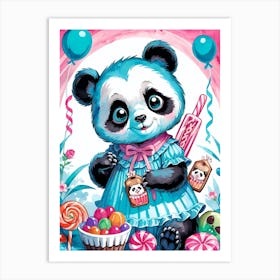 Cute Skeleton Panda Halloween Painting (15) Art Print