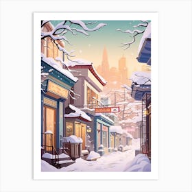 Vintage Winter Travel Illustration Seoul South Korea 3 Art Print