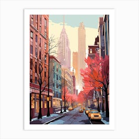 Vintage Winter Travel Illustration New York City Usa 2 Art Print