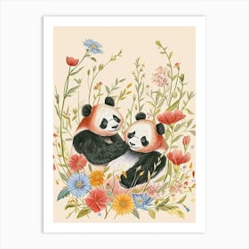 Folksy Floral Animal Drawing Panda 4 Art Print