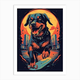 Rottweiler Dog Skateboarding Illustration 2 Art Print