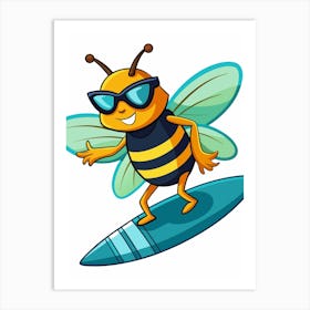 Bee On Surfboard Art Print