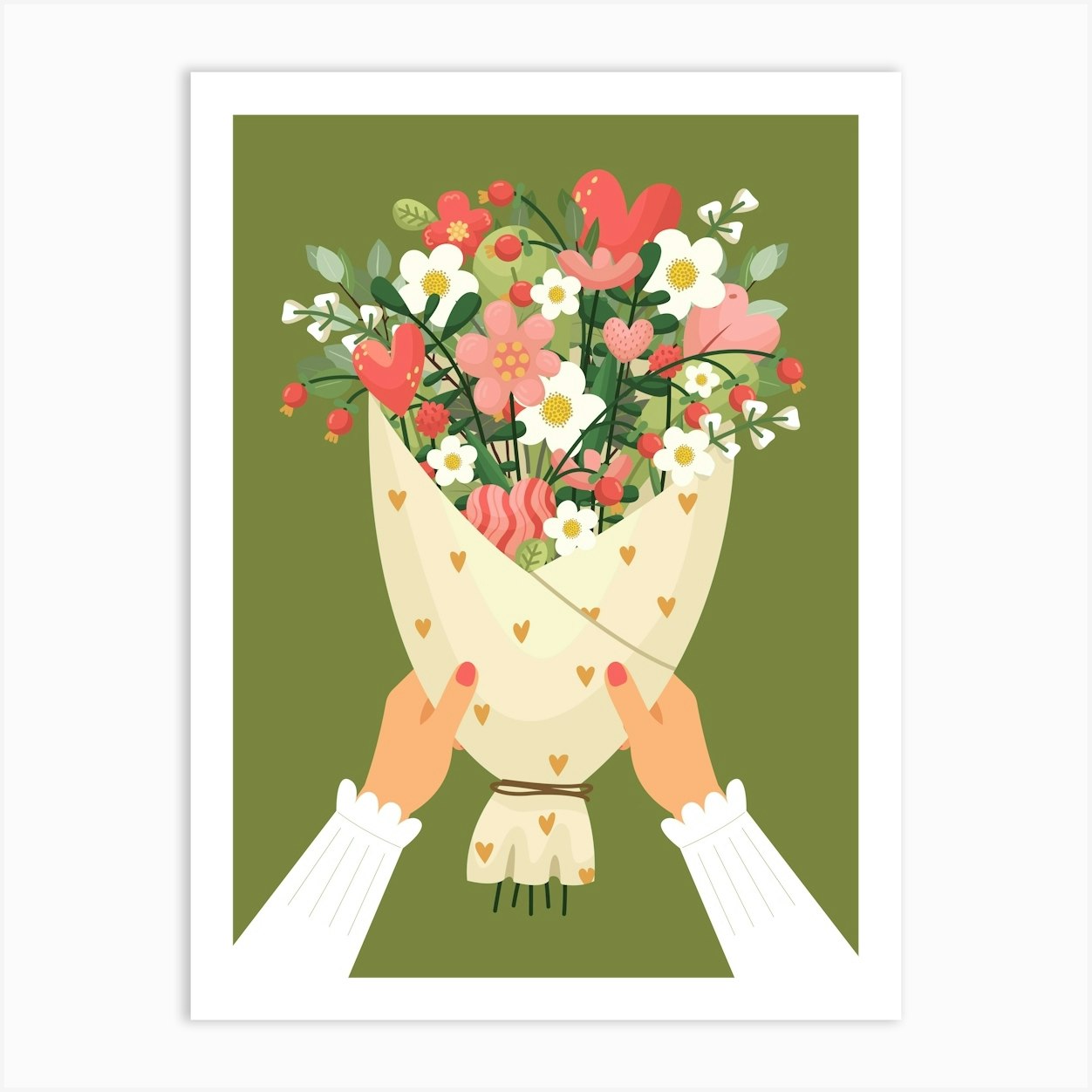 Love Bouquet Of Flowers Valentines Green Art Print by Melon Daisy Art