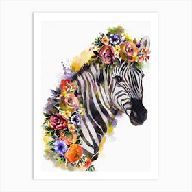 Zebra Floral Watercolor Art Print