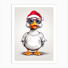 Duck Christmas Hat Art Print