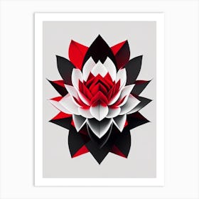 Red Lotus Black And White Geometric 2 Art Print