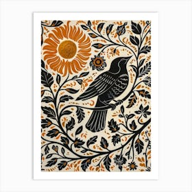 Crow And Sunflower Art Print